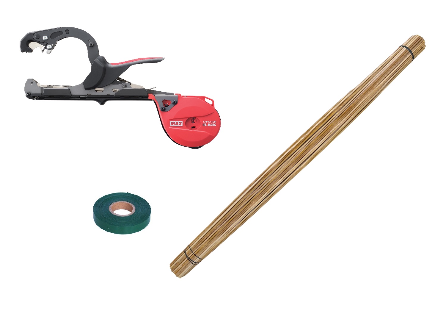 SET: MAX® Bindezange + Bindeband grün + Bambusstäbe 60 cm