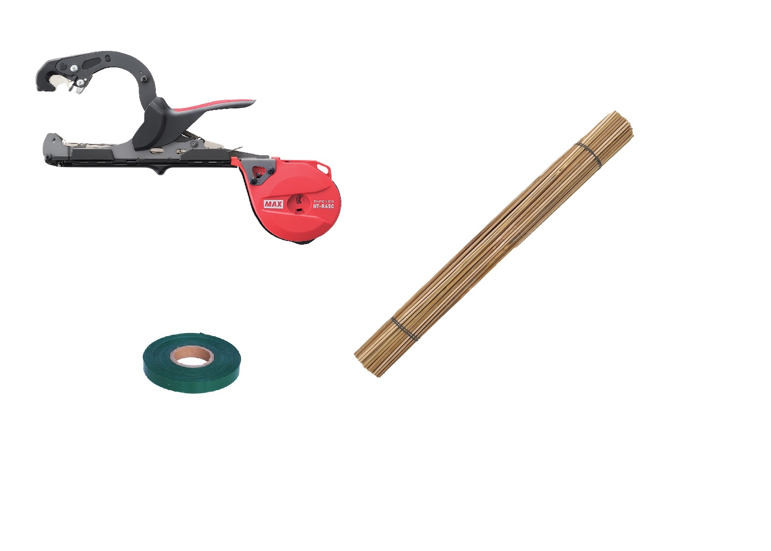 SET: MAX® Bindezange + Bindeband grün + Bambusstäbe 40 cm