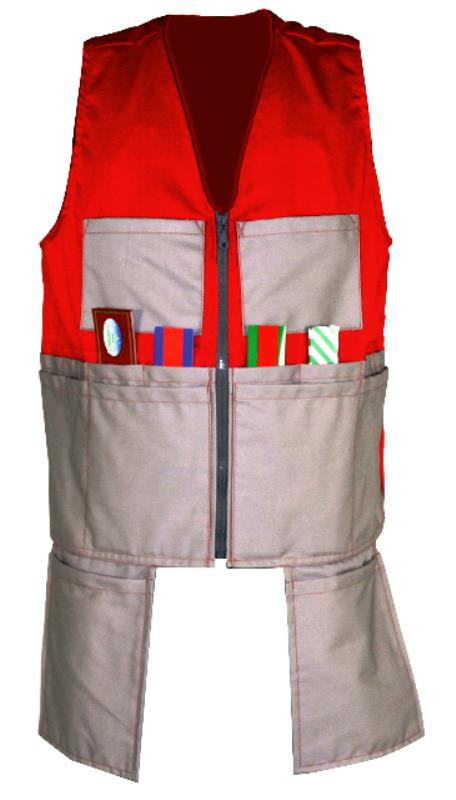 DIWA Waistcoat for labels - NEW - with 19 pockets, red-silvergrey