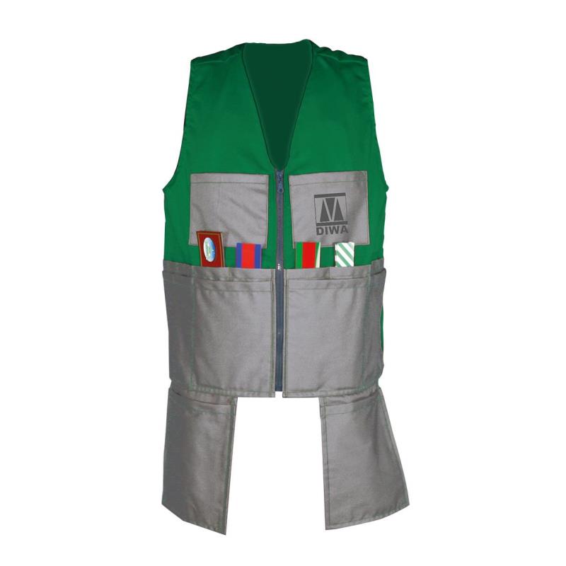 DIWA Waistcoat for labels - NEW - with 19 pockets, green-silvergrey