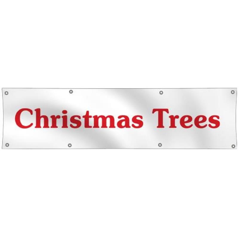 Banner - 300 x 83 cm - white with red screen printing "Christmas Trees"