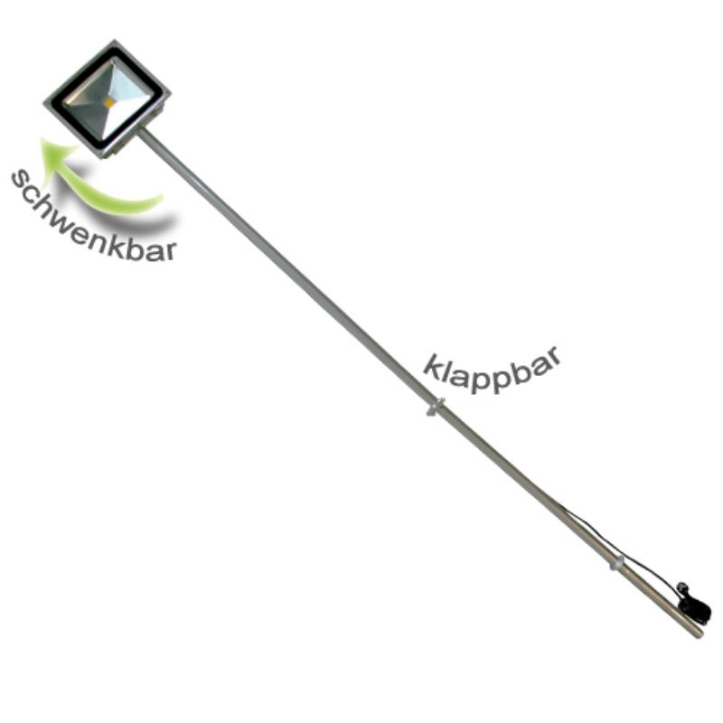 LED Strahler mit klappbaren Lichtmast Länge 240 cm, klappbar inkl. 5 m Kabel und Stecker