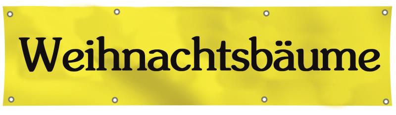 Banderole - 300 x 83 cm - jaune avec texte noir "Weihnachtsbäume" (en allemand)